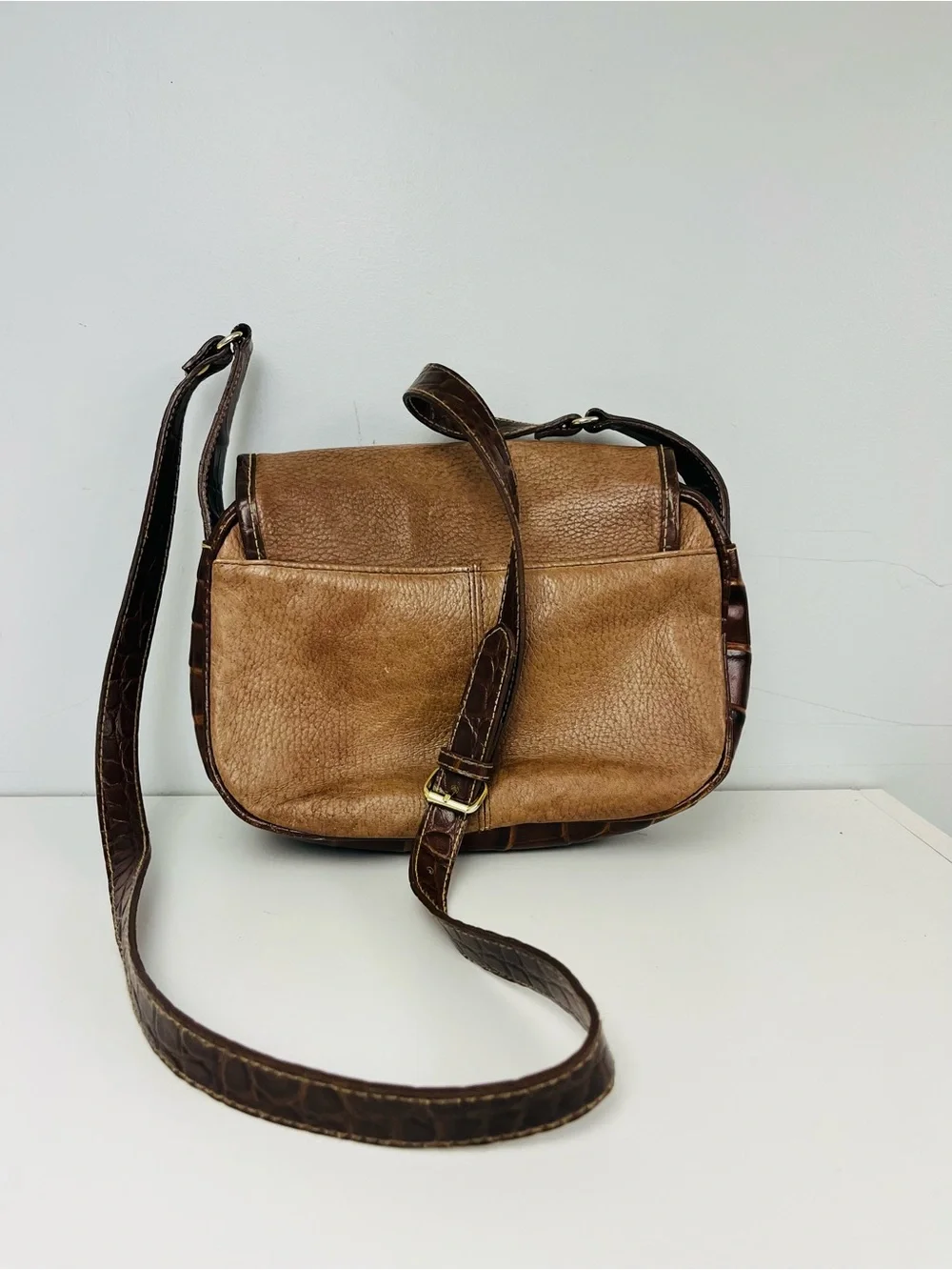 Vintage EMPRESS Brown Leather/Mock Croc Crossbody